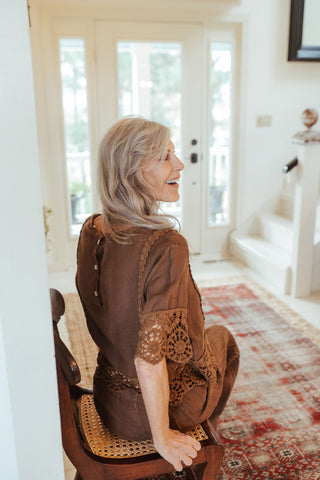 Margie Linen Lace Top O/S