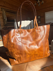 Crinkle Leather Newmarket Braided Handle Tote Bag