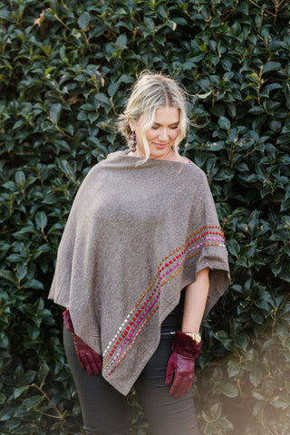 Felt Stitched Cashmere Poncho O/S