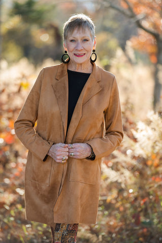 Lets Have a Latte faux suede midi coat