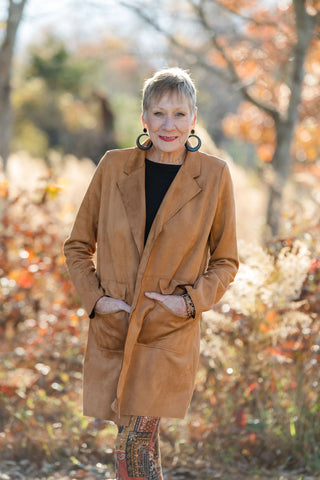 Lets Have a Latte faux suede midi coat