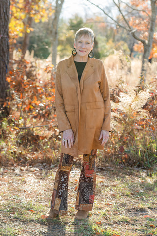 Lets Have a Latte faux suede midi coat