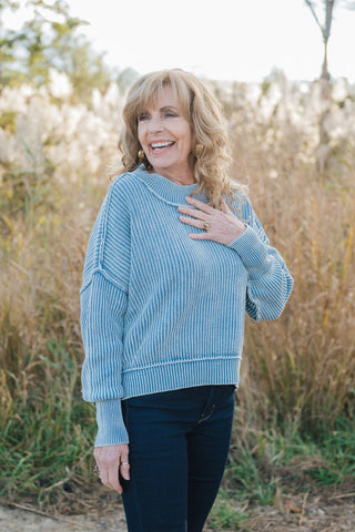 Harley Cropped Sweater Dusty Blue