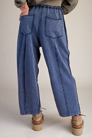Barrel Terry Pants Washed Navy