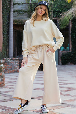 Flower Power Terry Knit Pants Beige