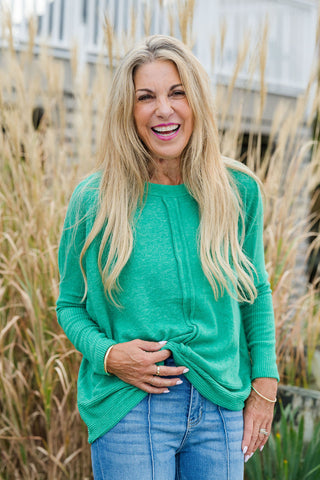 Melange Seamed Sweater - K Green