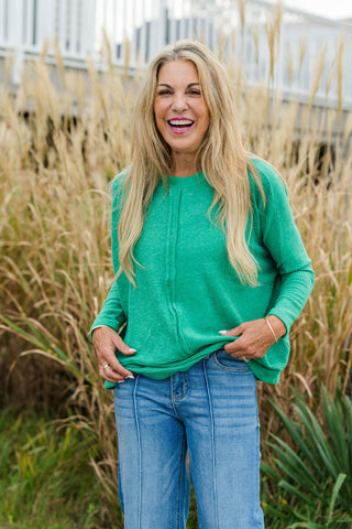 Melange Seamed Sweater - K Green