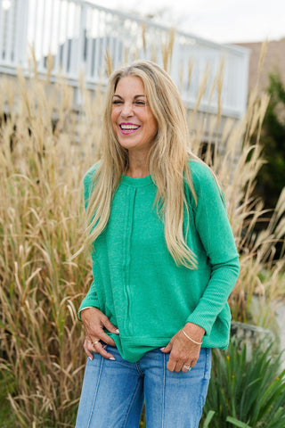 Melange Seamed Sweater - K Green