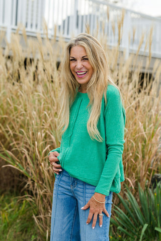 Melange Seamed Sweater - K Green