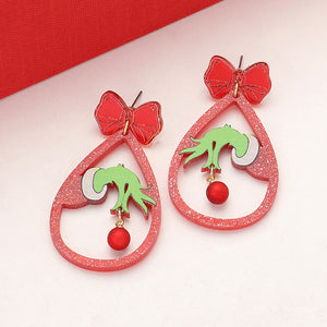 Glittery Grinch Fingers Earrings