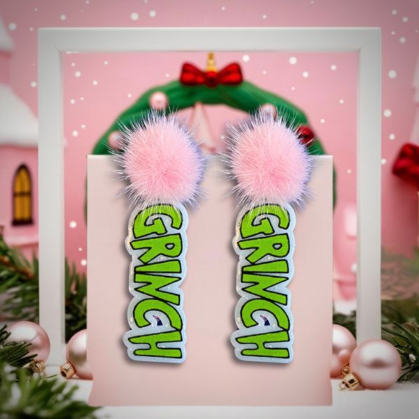 Grinch Pom Pom Earrings