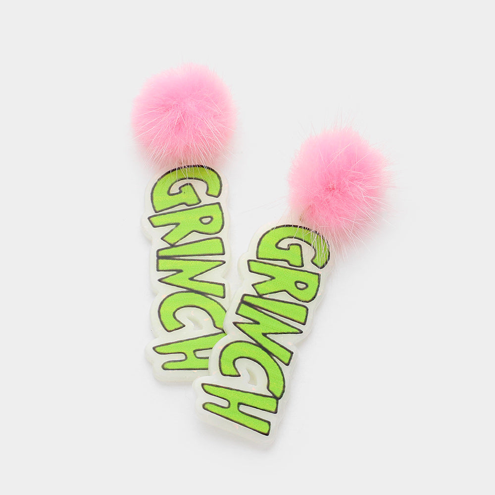 Grinch Pom Pom Earrings