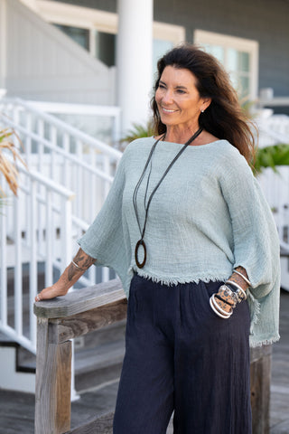 Sunwashed Linen Top O/S Lt Teal