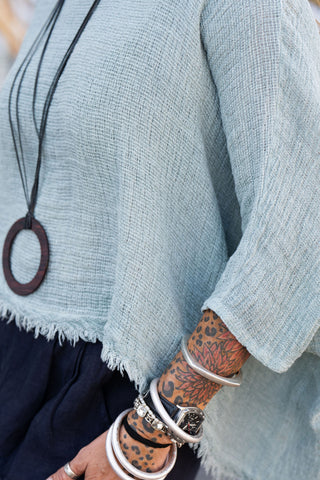 Sunwashed Linen Top O/S Lt Teal