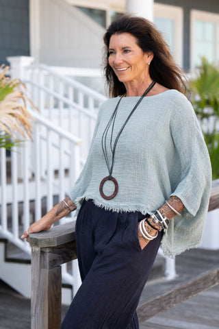 Sunwashed Linen Top O/S Lt Teal