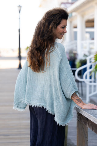 Sunwashed Linen Top O/S Lt Teal