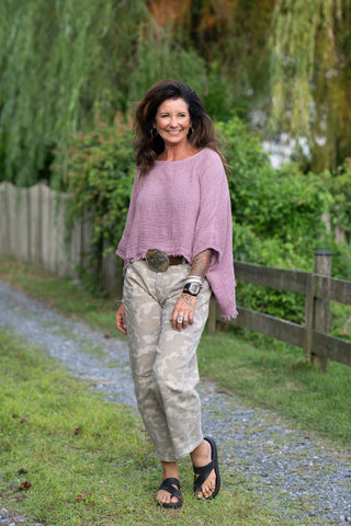 Sunwashed Linen Top O/S Mauve