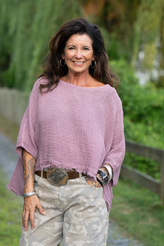 Sunwashed Linen Top O/S Mauve