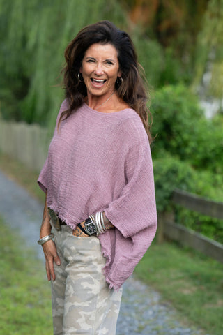 Sunwashed Linen Top O/S Mauve