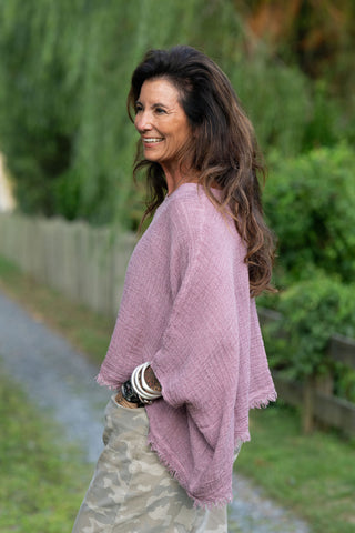 Sunwashed Linen Top O/S Mauve
