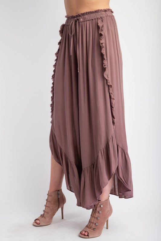 Side Ruffle Pants Mocha