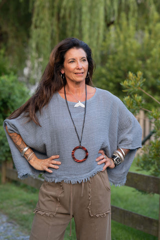 Sunwashed Linen top O/S Navy