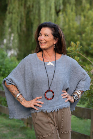 Sunwashed Linen top O/S Navy