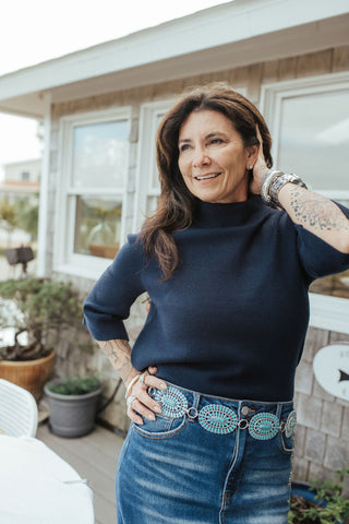 Mocking Fall sweater Navy