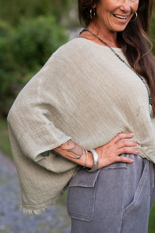 Sunwashed Linen Top O/S Olive