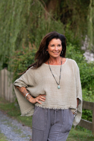 Sunwashed Linen Top O/S Olive