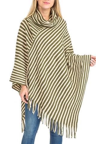 Fruit Stripe Poncho Olive/Ivory O/S