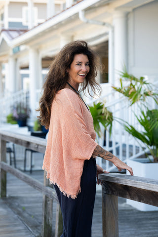 Sunwashed Linen Top Tangerine