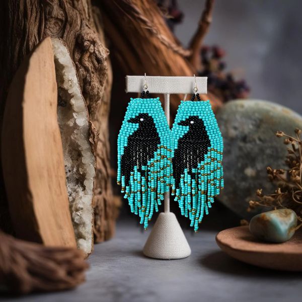 Raven My Friend Beaded Earrings