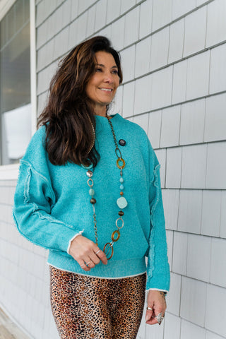 Raw Edge Sweater Lt Teal