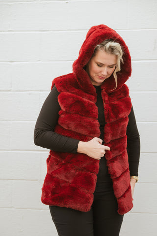 Cleo Hoody Vest Bur/Red O/S