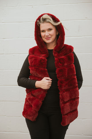 Cleo Hoody Vest Bur/Red O/S