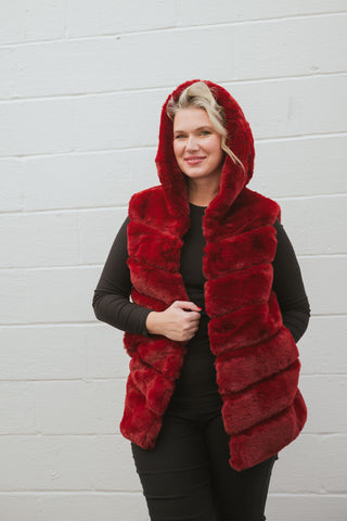 Cleo Hoody Vest Bur/Red O/S