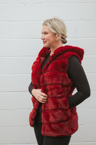 Cleo Hoody Vest Bur/Red O/S