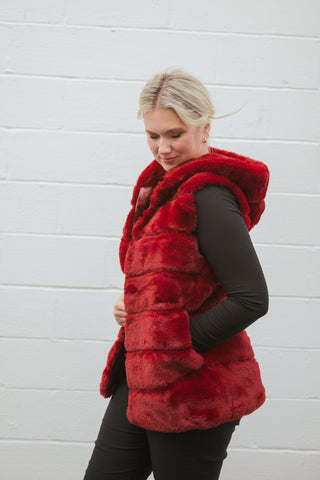 Cleo Hoody Vest Bur/Red O/S