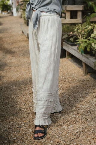 Pinstripe ruffle pants