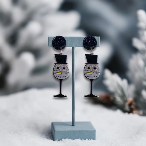 Snowman wine glass earrings