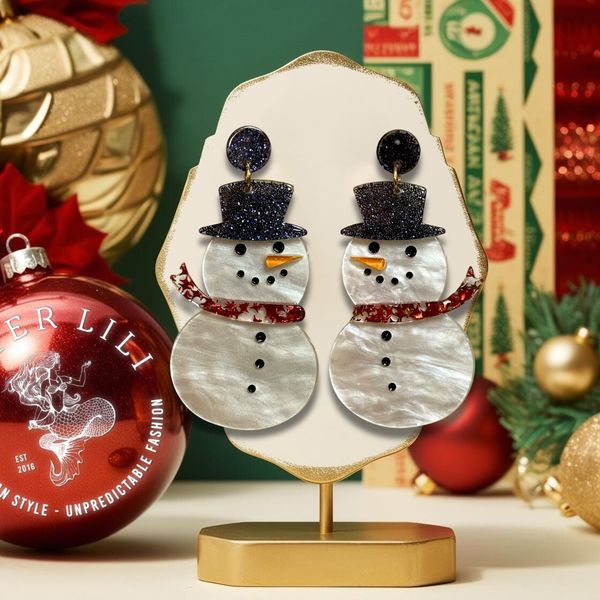 Sammy the Snowman Earrings White