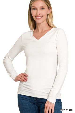 V Neck Buttery Soft Tee OFF WHITE