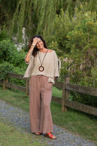 Sunwashed Linen Top O/S Taupe