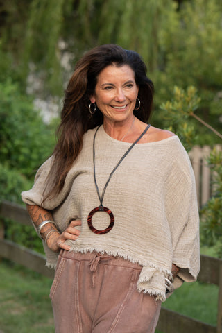 Sunwashed Linen Top O/S Taupe