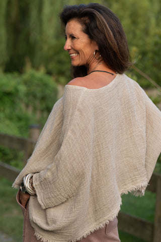 Sunwashed Linen Top O/S Taupe
