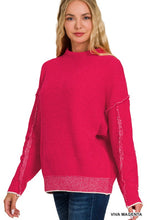 Raw-Edge Viva Magenta Mock Neck