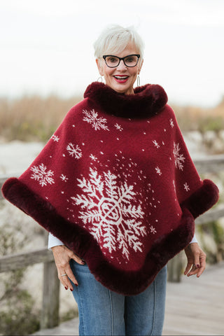 Snowfall Poncho O/S wine