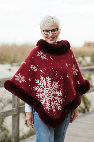 Snowfall Poncho O/S wine