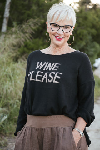 Wine Please Sweater Blk/Beige